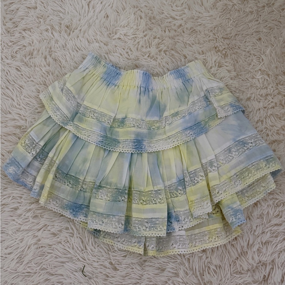 LoveShackFancy Blue and Yellow Mini Skirt